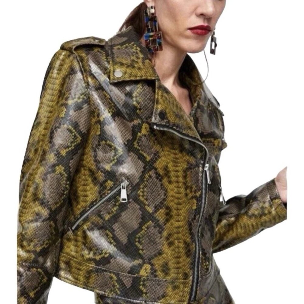 Zara Faux Snakeskin Leather Moto Jacket Medium